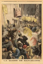 Attentato anarchico a Barcellona, esplosione di una bomba nella processione che lascia la chiesa di Santa Maria, via nuevos cambios