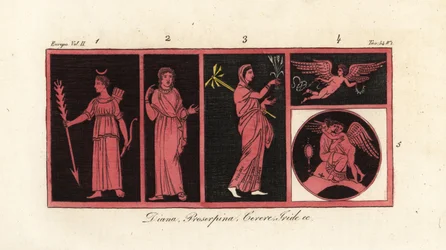 Antiche dee Diana, Proserpina, Cerere, Iris, Venere e Amore