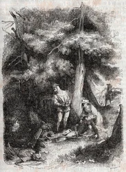 Angelica salva Medoro - incisione del 1851 da "Orlando furioso" (XVI secolo) di Ludovico Ariosto, noto come l