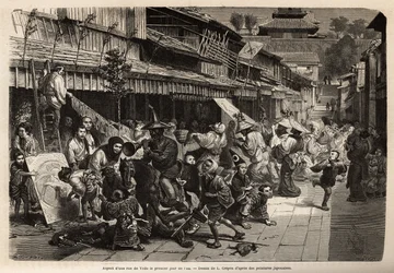 Aspetto di una strada a Edo (Tokyo) il primo giorno dell