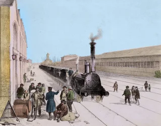 Arrivo del treno merci della linea Parigi-Orléans - Incisione del XIX secolo - Collezione privata