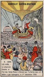 Ascensione in un pallone a gas idrogeno degli aeronauti francesi Charles e Robert le Jeune, realizzata a Parigi, nel Giardino delle Tuileries. 1 dicembre