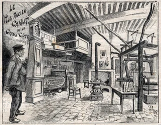 Atelier di Canut a Lione - il più antico canut del Grand Cote dal 1814 incisione in "Le Progres illustré" del 1895