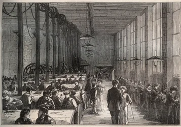 Atelier del ferro - Scuola municipale di apprendisti del boulevard de la Villette a Parigi nel 1875 - incisione
