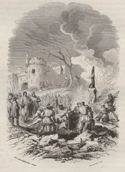 Baldovino V, Conte delle Fiandre (1012-1067) ristabilisce la polizia nei suoi stati - Incisione 1868 in 