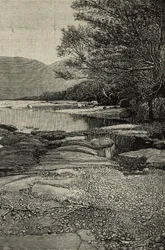 Le rive del fiume Gudda, Africa, incisione da una fotografia di V Bottego da L