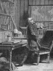 Benjamin Franklin nel suo laboratorio di fisica a Filadelfia. In “Album de la Science”, Éditions Jouvet.