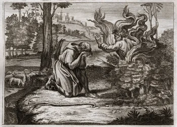 Bibbia di Royaumont, Antico Testamento: Roveto ardente. Dio parla a Mosè dal mezzo di un roveto ardente. Illustrazione del 1811.