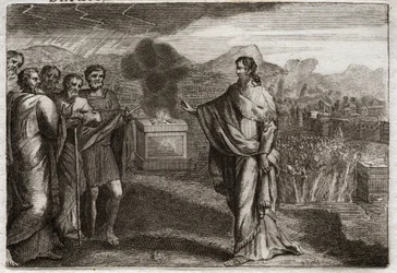 Bibbia di Royaumont, Antico Testamento: Sconfitta dei Filistei. Samuele offre un olocausto a Dio. Poi gli ebrei sconfiggono i Filistei. Illustrazione del 1811.