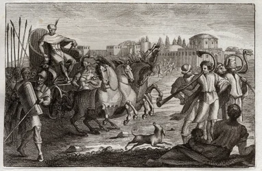 Bibbia di Royaumont, Antico Testamento: Elevazione di Giuseppe. Giuseppe è innalzato in gloria. Illustrazione del 1811.