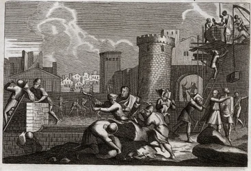 Bibbia di Royaumont, Antico Testamento: Gerusalemme ricostruita. Re Artaserse I manda Neemia a Gerusalemme con il permesso di ricostruire tutte le sue mura. Illustrazione del 1811