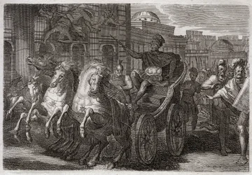Bibbia di Royaumont, Antico Testamento: Jezabel mangiata dai cani. Ieu fa gettare Jezabel da una finestra, e viene mangiata dai cani. Illustrazione del 1811
