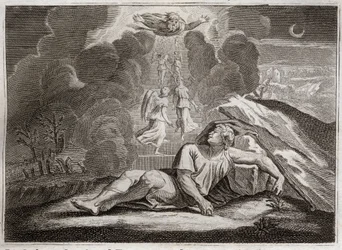 Bibbia di Royaumont, Antico Testamento: La scala di Giacobbe. Giacobbe, fuggendo dall
