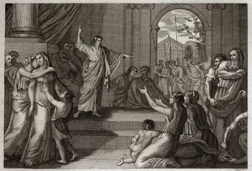 Bibbia di Royaumont, Antico Testamento: Susanna liberata. Dio usa la saggezza del giovane Daniele per liberare Susanna dalla morte, alla quale era stata ingiustamente condannata. Illustrazione del 1811.