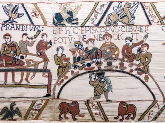 Il vescovo Odo benedice il cibo e il vino, Arazzo di Bayeux