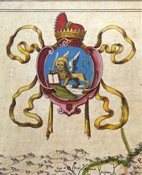 Blasone della Repubblica di Venezia decora il leone di San Marco. XIX secolo
