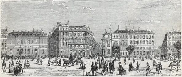 Boulevard des Italiens con il caffè de Paris, la rue Taitbout, la maison dorée, la rue Lafitte, il caffè Riche e la rue Lepelletier - Incisione in "Tableau-de-Paris" di Edmond Texier 1852