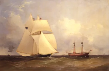 Cambria che passa Sandy Hook dopo la gara transatlantica, 1870