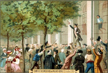 Camille Desmoulins al Palais Royal (12/07/1789). Cromolitografia del XIX secolo. - Rivoluzione Francese/Camille Desmoulins chiama all