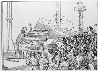 Caricatura del trionfo di Franz Liszt a un concerto a Berlino nel 1842.