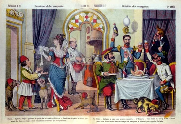 Cartone del giornale italiano "Il Pappagallo" sul Congresso di Berlino nel 1878 (Conferenza diplomatica).