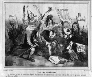 Cartone animato sulla campagna elettorale per la prima elezione presidenziale del 10 dicembre 1848 con la Battaglia dei Giornali