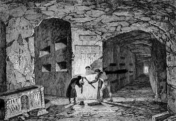 Catacombe di Roma. Incisione XIX secolo