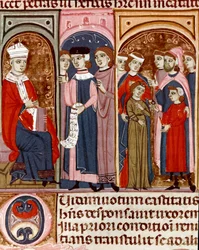 Celebrazione di un matrimonio in miniatura dal Codice di Giustiniano (Codex Justinianus), una raccolta di leggi e istituzioni redatta sotto l