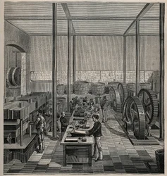 Celluloide: fabbricazione della celluloide. Incisione del 1885 in 