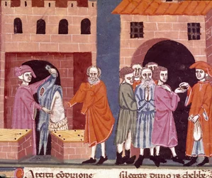 Carità nel Medioevo: assistenza pubblica (miniatura della scuola fiorentina, inizio XIV secolo)