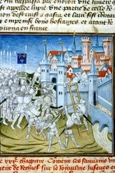 Carlo Martello a Poitiers, 732 - Miniatura del XIV secolo: Richiedere permesso alla Biblioteca Municipale di Tolosa