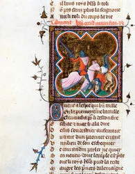 Cavaliere in armatura - Pagina miniata tratta dal manoscritto Le Roman de la Rose di Guillaume de Lorris e Jean de Meun