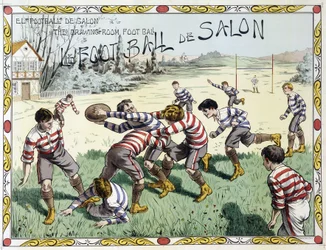 Bambini che giocano a rugby - disegno, fine XIX secolo