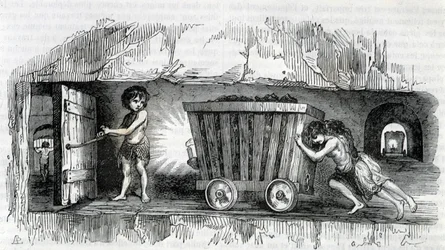 Bambini che lavorano nelle miniere di carbone in Inghilterra