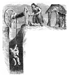 Discesa dei bambini in una miniera di carbone in Inghilterra, circa 1840