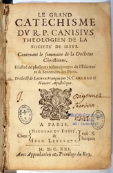 Religione cristiana: Frontespizio del grande catechismo. Opera di Pierre Canisius (XVII secolo)
