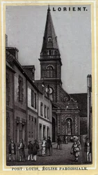 Chiesa parrocchiale di Port Louis, Morbihan, Bretagna. Cromolitografia della fine del XIX secolo