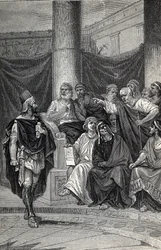 Cineas importante consigliere del re Pirro che cerca di negoziare con i Romani dopo la battaglia di Eraclea 280 a.C., Incisione 1884