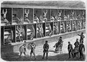 Prigione di Coldbath Fields - Casa di Correzione a Londra - il tapis roulant - Coldbath Fields - Londra Incisione del 1868
