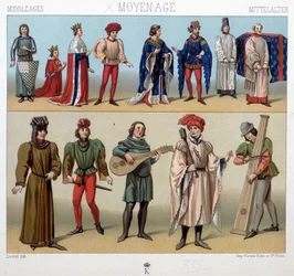 Costumi e musicisti nel Medioevo dal XIII al XV secolo. In «Il costume storico» di A. Racquet