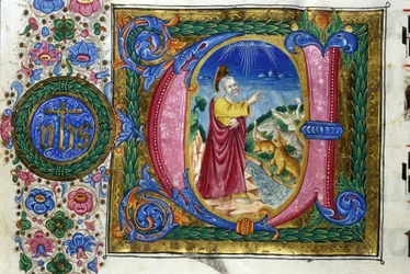 Creazione: Dio davanti alle creature della Terra. Manoscritto del XV secolo. Bibl. Nazionale Braidense, Milano