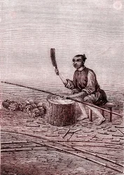 Taglio dei pezzetti di bambù, manifattura della carta in Cina (III secolo a.C.) (incisione