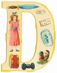 D: pugnale, bambola, dadi, domino, tamburo, piatto, manubrio, anatra