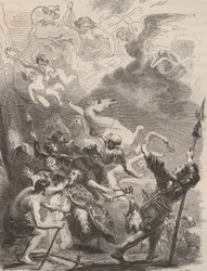 Morte di San Livino il Grande (Livin, o Lebwin, o Livinus) evangelizzatore delle Fiandre, martirio nel 657/663. Incisione del 1868 in “Histoire de Belgique” di Theodore Juste (1818-1888). Collezione privata
