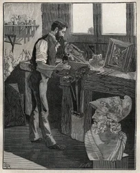 Decorazione di argenteria: cesellatore di bronzo. Incisione del 1885 in "Les arts et metiers illustres" di Adolphe Bitard