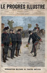Degradazione di Alfred Dreyfus - Caso Dreyfus: La degradazione di Alfred Dreyfus nel cortile della Scuola Militare, Parigi, 5 gennaio 1895 - Incisione in "Il progresso illustrato" del 1895