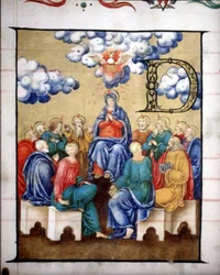 Discesa dello Spirito Santo. Coro della Chiesa della Vergine Incoronata di Lodi, miniatura del XV secolo