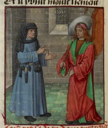 (dettaglio) Miniatura di Faux Semblant (Falsa Apparenza) che si rivolge ad Amour (Amore) da 