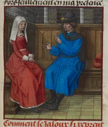 (dettaglio) Uomo geloso e sua moglie seduti, da 