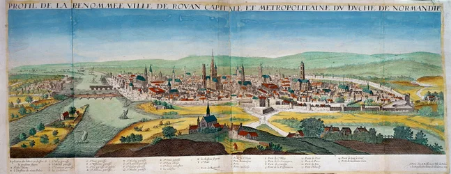Veduta dettagliata della città di Rouen in Normandia